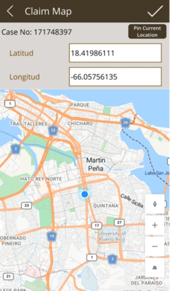 Mapa de inspección con ubicación GPS en DamageQ